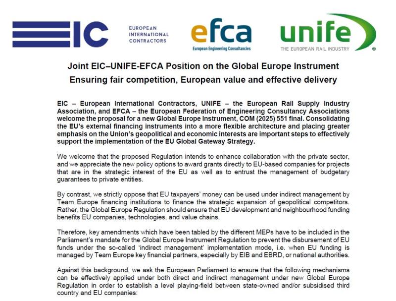 EIC-UNIFE-EFCA Joint Letter on Global Europe Instrument_Final_cover
